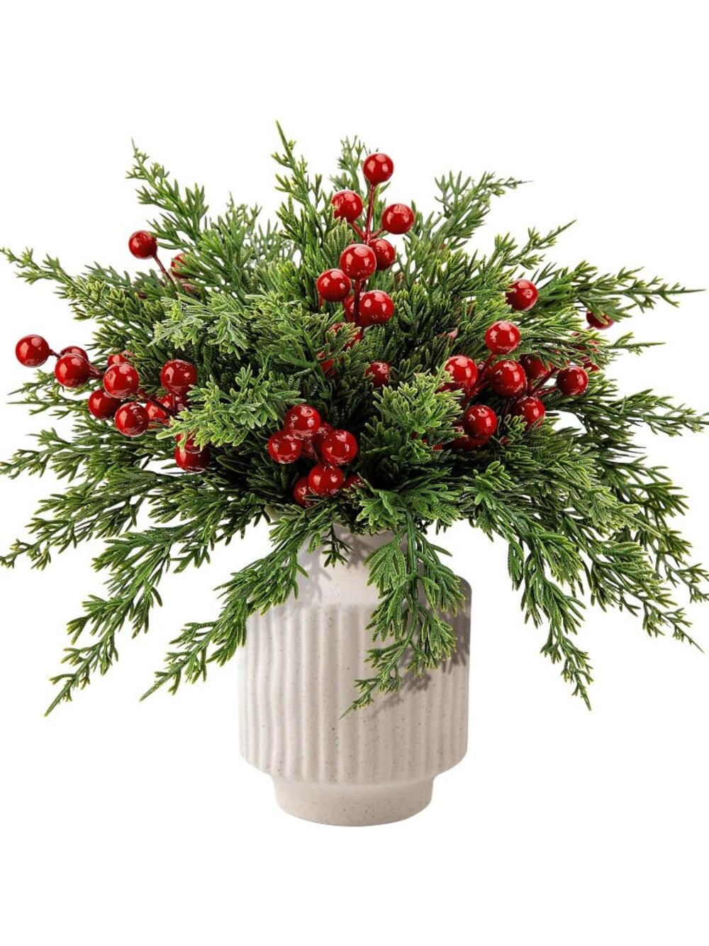 New 60 Pcs Christmas Artificial Pine Branches with Red Berries for Home Decor